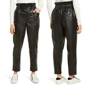 NWT Madewell Black Faux Leather High Waisted Paper Bag Trousers Stretch‎ Pants 2